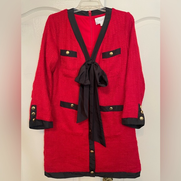 Tuckernuck Pomander Place Coco Tweed Bow Mini Dress in Red Sz Small - Picture 3 of 8